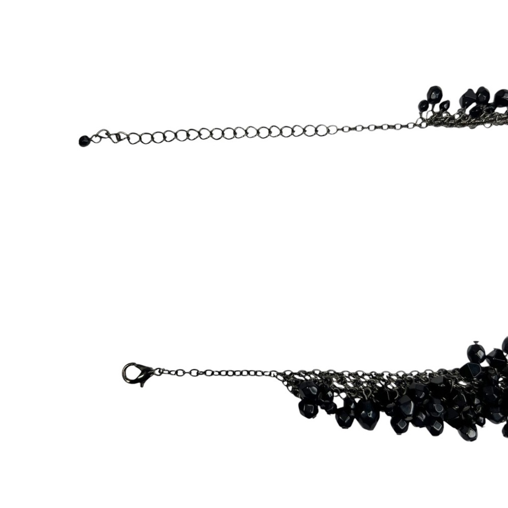 Black Faceted Acrylic Cluster Gunmetal Statement Bib Necklace - Picture 5 of 8
